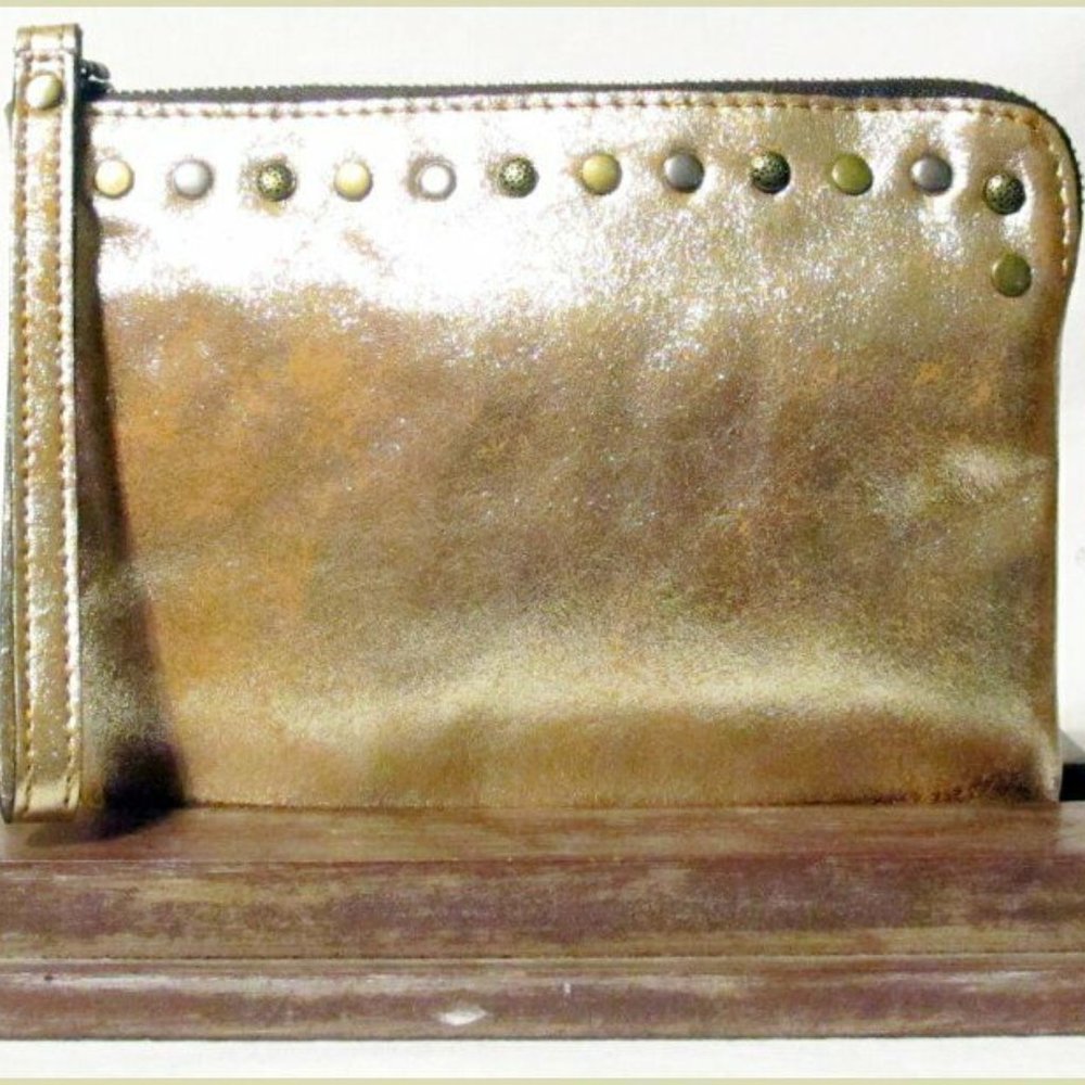 Patricia Nash Distressed Marbled Metallic Leather Studded Cassini Wristlet